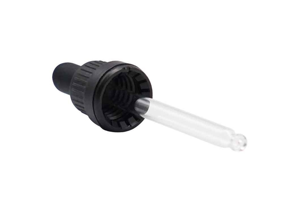 18/410 Tamper Evident Glass Dropper Caps หยดพลาสติกสีดำสำหรับน้ำมัน