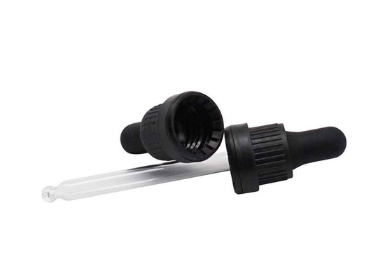 18/410 Tamper Evident Glass Dropper Caps หยดพลาสติกสีดำสำหรับน้ำมัน