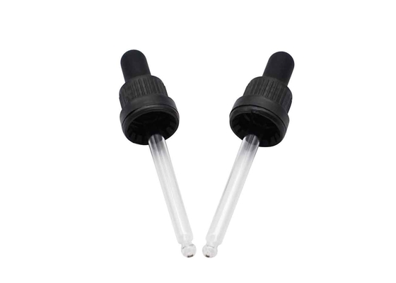 18/410 Tamper Evident Glass Dropper Caps หยดพลาสติกสีดำสำหรับน้ำมัน