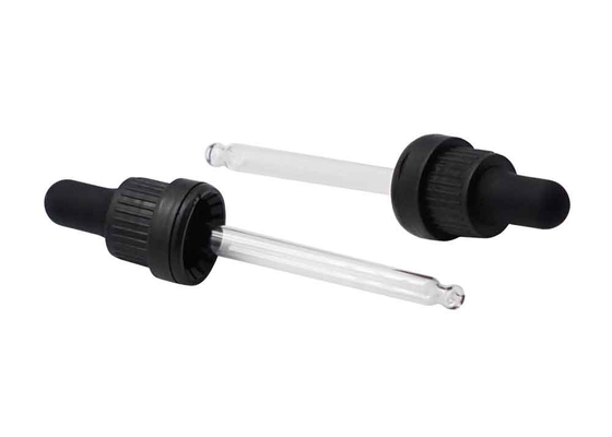 18/410 Tamper Evident Glass Dropper Caps หยดพลาสติกสีดำสำหรับน้ำมัน